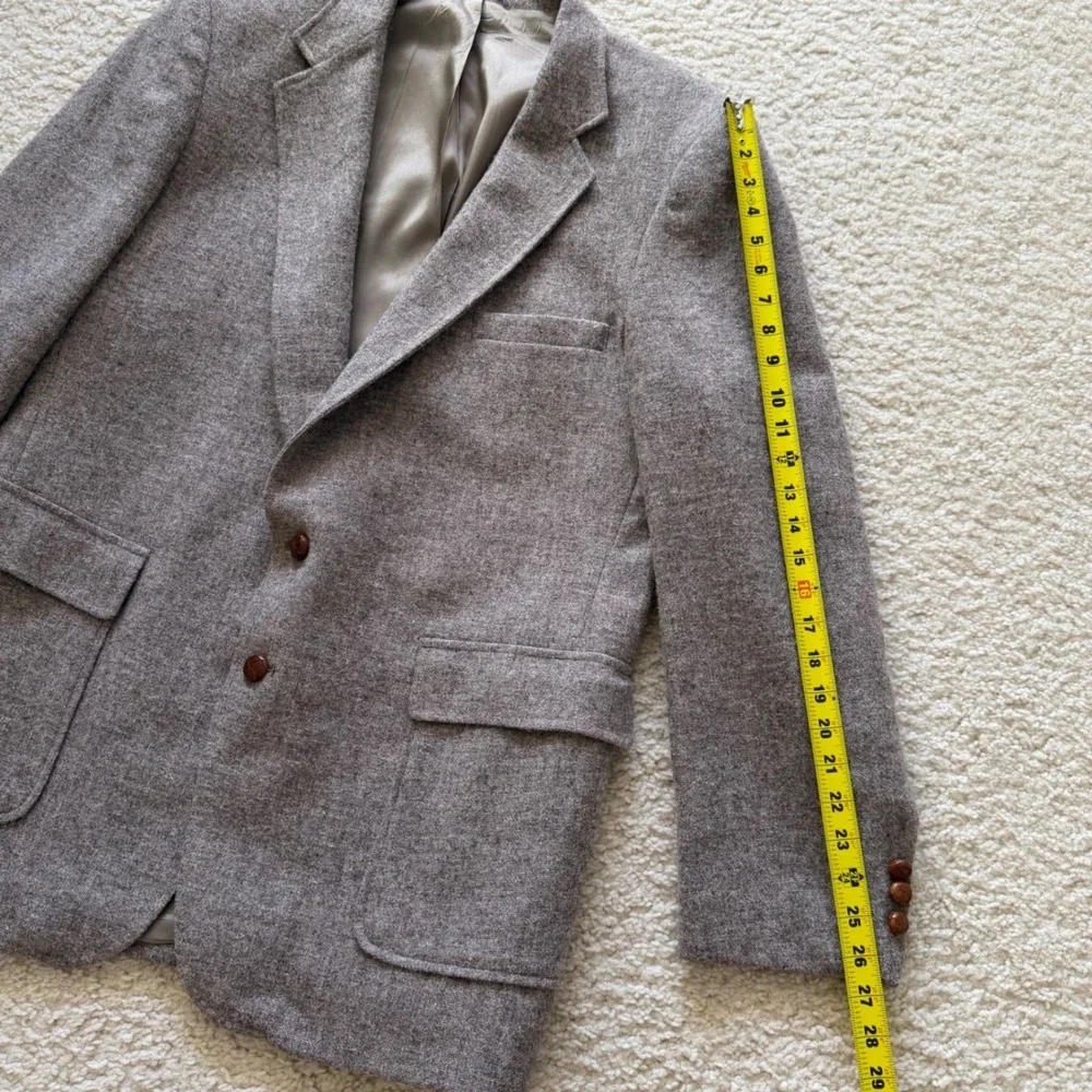 Rare Vintage Levis Mens Brown Tweed 100% Wool Blazer‎ with Leather Buttons 42R